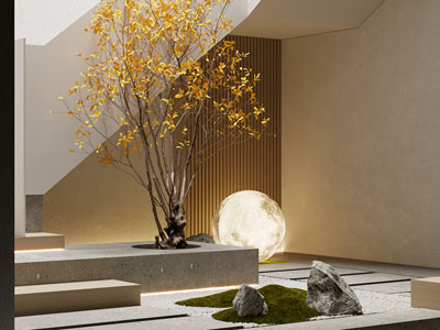 现代楼梯间景观园艺小品