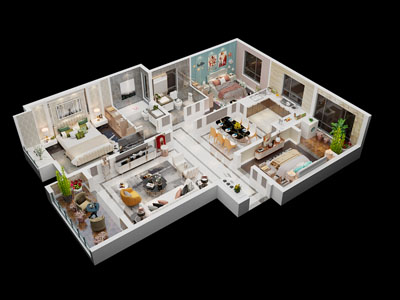 现代室内家居鸟瞰图