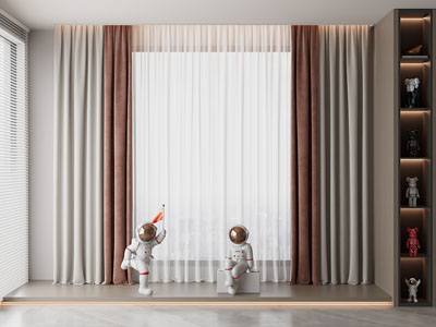 现代飘窗 窗帘窗纱3d模型 现代飘窗 窗帘窗纱