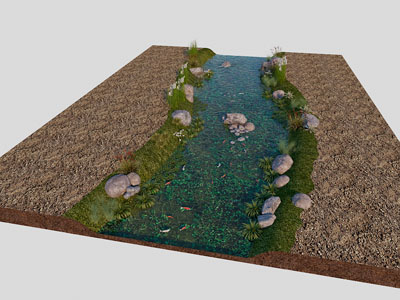 现代水流小溪 鱼群景观园艺小品