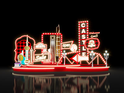 工业风loft霓虹灯舞台 美陈3d模型 工业风loft霓虹灯舞台 美陈