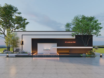 新中式景观背景墙 水景植物园艺小品