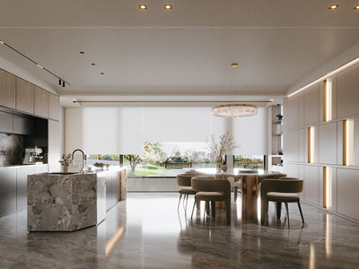 现代轻奢开放式厨房 餐厅