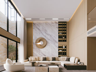 现代新中式挑高客厅