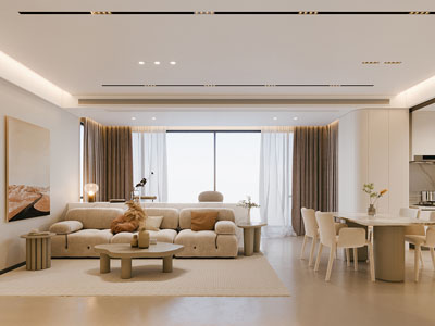 现代奶油风客厅餐厅