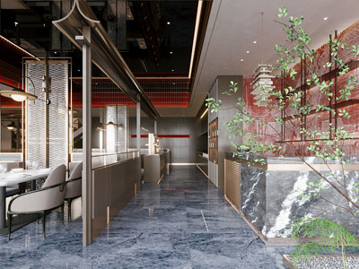 新中式饭店餐馆走廊过道3d模型 新中式饭店餐馆走廊过道