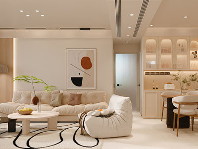 现代奶油风客厅餐厅