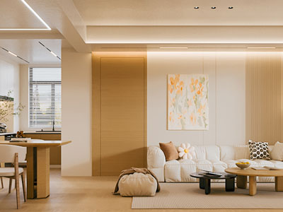 现代奶油风客厅餐厅