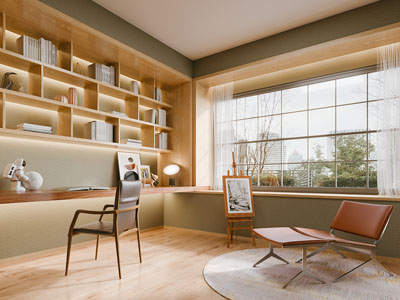 现代原木风书房画室