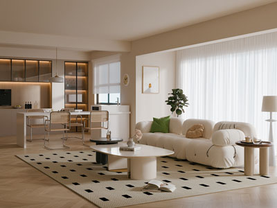 现代奶油风客厅餐厅