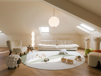 现代奶油风阁楼客厅