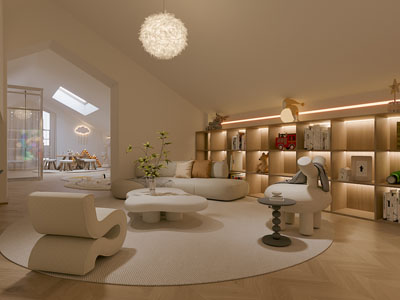 现代阁楼奶油风休闲室