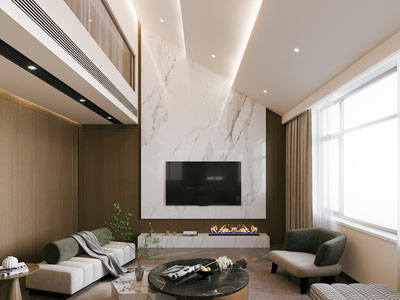 现代别墅斜顶客厅
