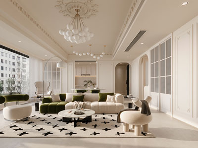 法式奶油风客厅餐厅