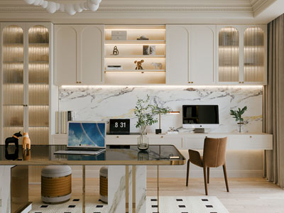 法式奶油风书房