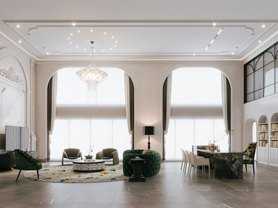 法式别墅挑高客厅餐厅