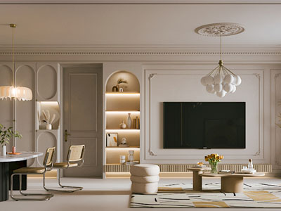 法式奶油风客厅餐厅