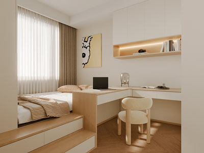 现代奶油风榻榻米卧室 儿童房