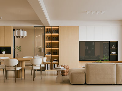 现代奶油风客厅餐厅