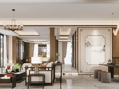 新中式中古风客厅餐厅