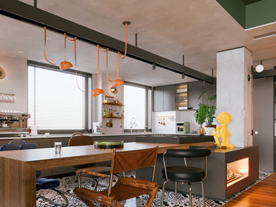 现代中古风开放式厨房餐厅