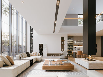 现代别墅挑高客厅餐厅