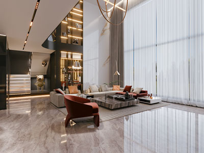 现代轻奢别墅挑高客厅