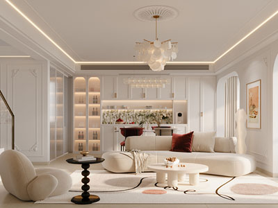 法式奶油风客厅餐厅