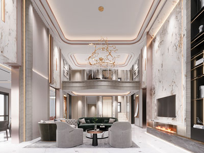 现代轻奢别墅挑高客厅