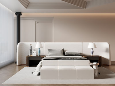 现代卧室 双人床 床头柜