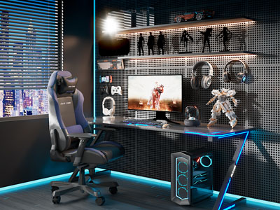 现代书桌 电竞桌椅组合3d模型 现代书桌 电竞桌椅组合