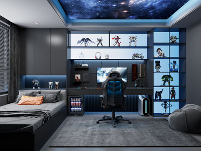 现代榻榻米卧室 电竞游戏房