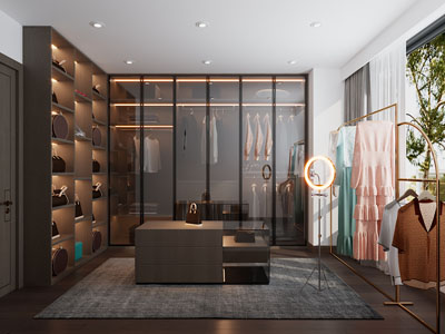 现代轻奢女士服装箱包直播间3d模型 现代轻奢女士服装箱包直播间