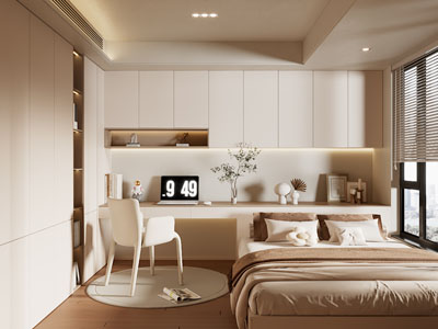 现代奶油风榻榻米卧室