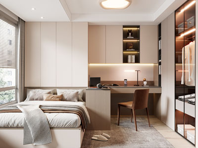 现代奶油风榻榻米卧室