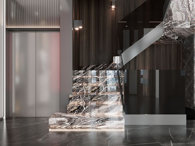 现代别墅楼梯间 电梯间3d模型 现代别墅楼梯间 电梯间