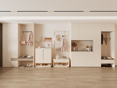 现代奶油风玄关鞋柜