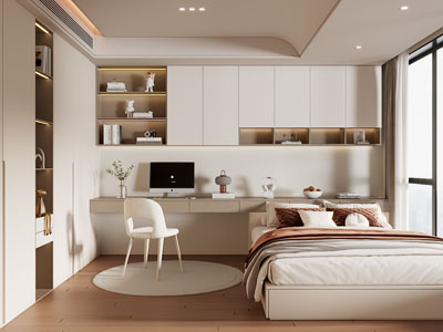 现代奶油风榻榻米卧室