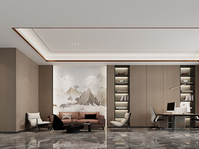 新中式董事长 总经理办公室3d模型 新中式董事长 总经理办公室