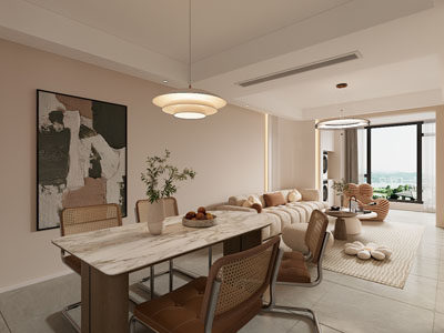 现代奶油风客厅餐厅