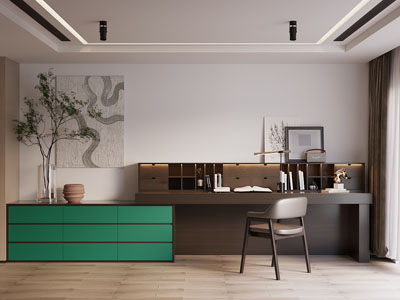 现代中古风书桌椅组合3d模型 现代中古风书桌椅组合