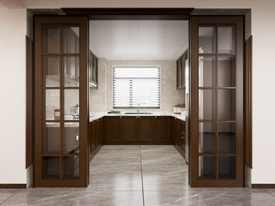 美式实木推拉门3d模型 美式实木推拉门