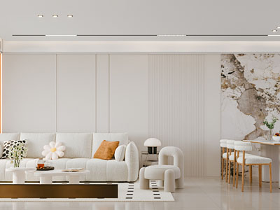 现代奶油风客厅餐厅