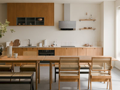 现代原木风开放式厨房餐厅