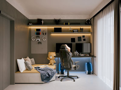 现代卧室 电竞游戏房