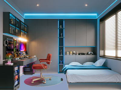 现代卧室 电竞游戏室