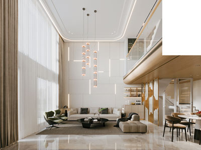 现代别墅挑高客厅餐厅