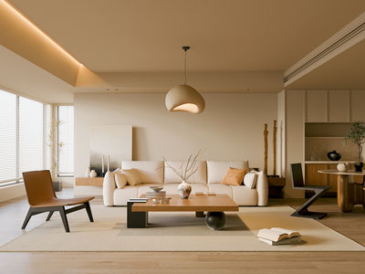 侘寂风奶油客厅餐厅