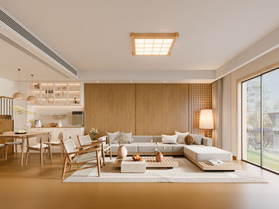 现代原木风客厅餐厅