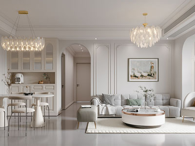 现代奶油风客厅餐厅